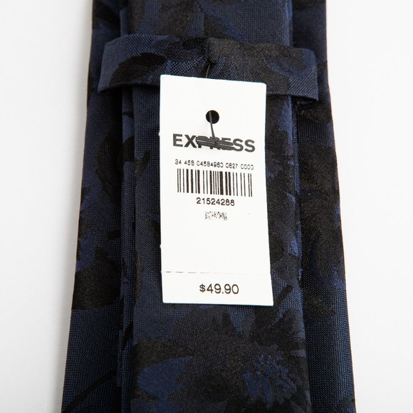 NEW! Grey Black Narrow Floral Silk Tie - Picture 4 of 4